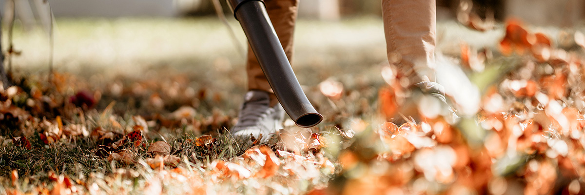 Working with a leaf blower