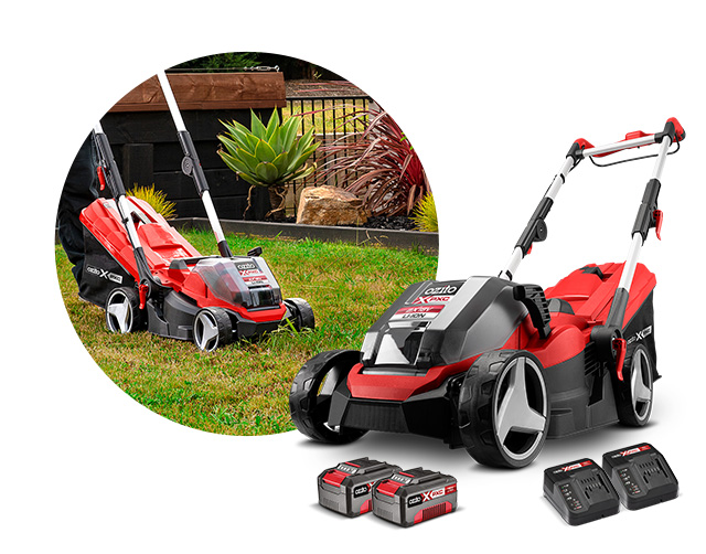 working with a battery-powered lawn mower