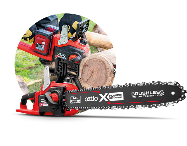 Working with a battery powered chainsaw